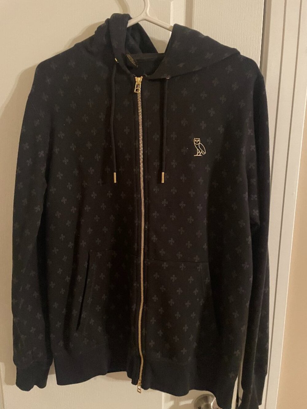 OVO Monogram Allover Print Zip-Up Hoodie - Black/Gold